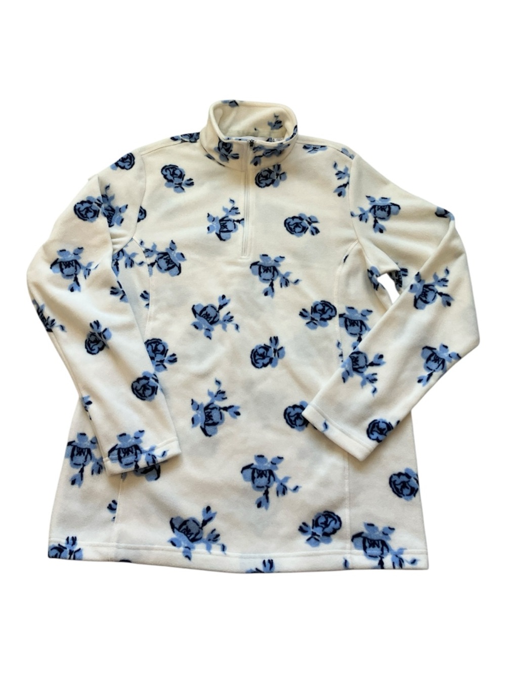 Lands’ End Anywhere Fleece Quarter Zip Pullover Ivory Blue Floral size M - Picture 6 of 12